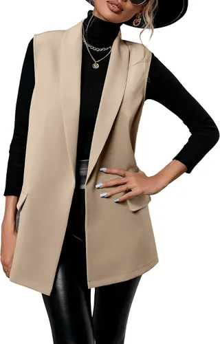 Miniatura 3 de SweatyRocks Chaleco sin mangas con cuello en V para mujer, a cuadros, con botones, chaleco de esmoquin