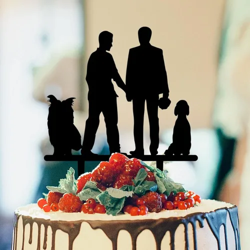 Miniatura 8 de Decoración rústica para tartas de boda del mismo sexo, silueta de novios, decoración para tartas de boda con Rottweiler y Basset Hound Novio y Novio