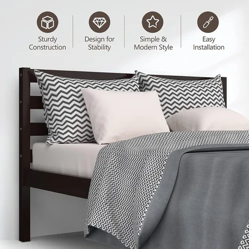 Miniatura 8 de Giantex Base de cama de plataforma de madera, cabecera con paneles, soporte de listones de madera, no necesita resortes, base de colchón de cama