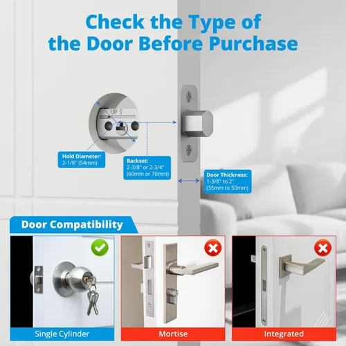 Miniatura 6 de AkaGear Cerradura inteligente WiFi para puerta de entrada sin llave con 8 pilas AA, control remoto de aplicación, cerrojo de teclado táctil