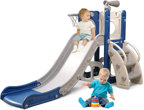 Miniatura 10 de 6 in 1 Toddler Playset with Slide,Toddler Slide,Slide for Kids with Basketball Hoop,Ball,Ring Toss,Kids Slide Toddler Playground Toddler Slide