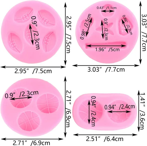 Miniatura 3 de Mujiang Moldes de silicona para bolas de fútbol, béisbol, baloncesto, rugby, fondant, para decoración de pasteles, chocolate, caramelo, arcilla