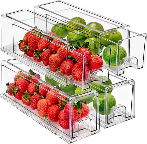 Miniatura 8 de Sorbus - Cajones para refrigerador, transparentes, apilables, contenedores organizadores extraíbles para cocina, congelador, tocador