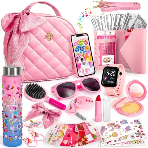 Miniatura 9 de Hohosunlar Bolsa de juego para regalo de niña pequeña, bolso con accesorios – maquillaje falso, juguetes de princesa Elsa, bolso, cartera, teléfono