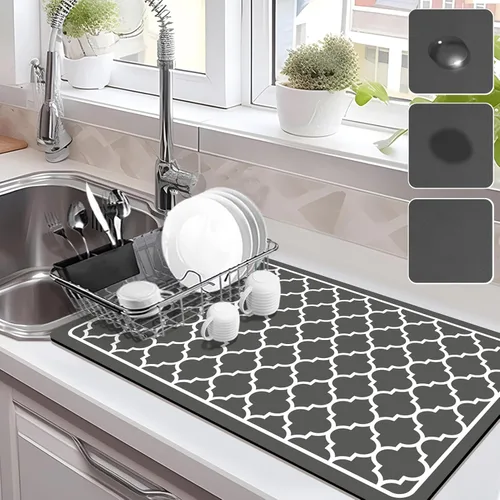 Miniatura 20 de Estera de secado para encimera de cocina, tapete de café con respaldo de goma absorbente que oculta manchas