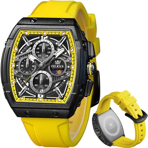 Miniatura 15 de OLEVS Men Watches Business Dress Chronograph Big Square Quartz Analog Male Watch Silicone Strap Waterproof Date Gift Mens Wrsit Watch Silver