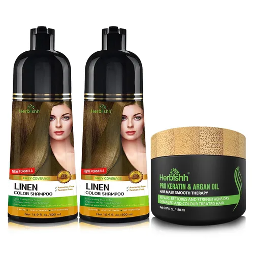 Miniatura 12 de Paquete combinado – 2 unidades de champú de color de cabello Herbishh + 1 máscara de cabello intenso de argán – Tinte para cabello gris de larga