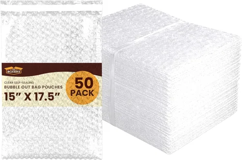 Miniatura 23 de The Boxery 3x5" Clear Self-Sealing Bubble Out Bag Pouches -50 Pack- Bubble Cushion Wrap Bags for Packing, Storage, Moving, and Shipping fragile items