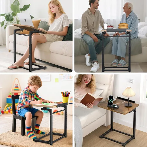 Miniatura 7 de Mesa para Bandeja de TV, Mesa Lateral para Sofá Ajustable en 8 Alturas, Mesa de Extremo en Forma de C con Ajuste de Ángulo de Inclinación de 90°