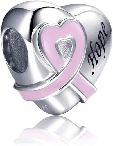 Bolenvi Hope - Abalorio de plata de ley 925 con diseño de corazón rosa para pandora y pulseras o collares similares Plata esterlina Sin gemas