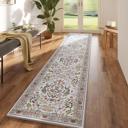 Miniatura 32 de Rugcomf Alfombra de pasillo lavable para cocina 2'6''x8' Alfombra de pasillo para entrada interior floral antideslizante alfombra suave para Azul