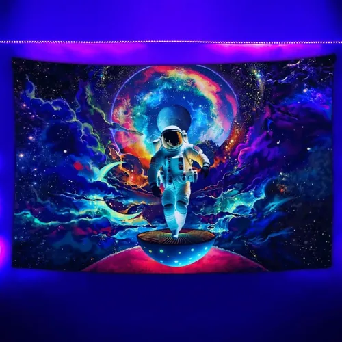 JZDACH Tapiz de astronauta espacial, galaxia, universo, planeta, galaxia, reactivo a los rayos UV, planeta que brilla en la oscuridad, tapices para