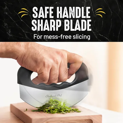 Miniatura 3 de Herramienta de corte de ensalada Checkered Chef con cubierta, cuchillo Mezzaluna de acero inoxidable, para vegetales, picador, cortador