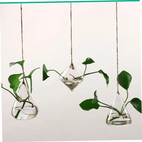 Miniatura 9 de UKCOCO 2 macetas geométricas colgantes de vidrio, recipientes de terrario hidropónicos triangulares para decoración de jardín
