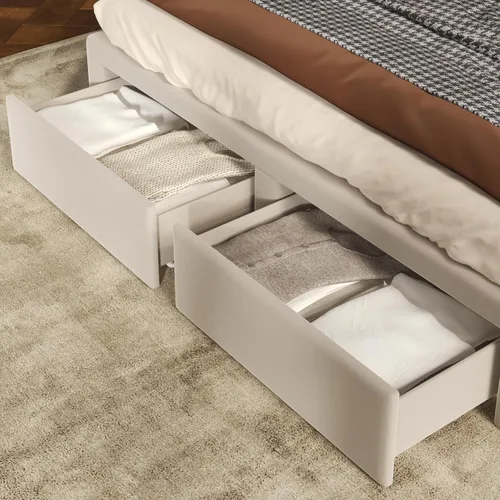 Miniatura 6 de CIKUNASI Base de cama tapizada de terciopelo tamaño Queen con cabecera y almacenamiento, marco de cama alto con 2 cajones, base de cama copetuda