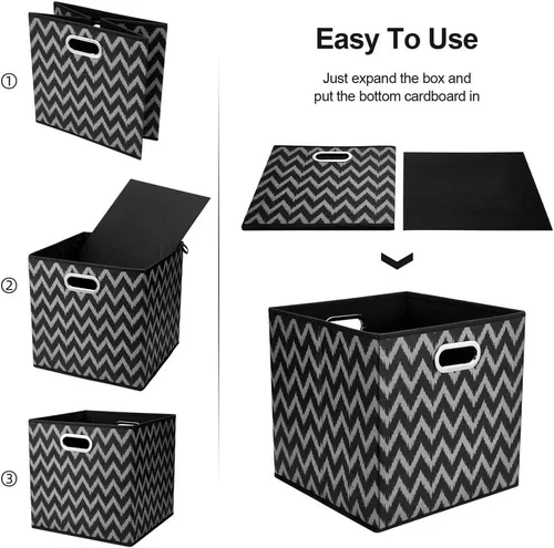 Miniatura 4 de QY-SC03-3 - Cajas de almacenamiento plegables de 13 x 13 x 13 pulgadas, cubos de almacenamiento de tela, cubos negros, cubos de almacenamiento