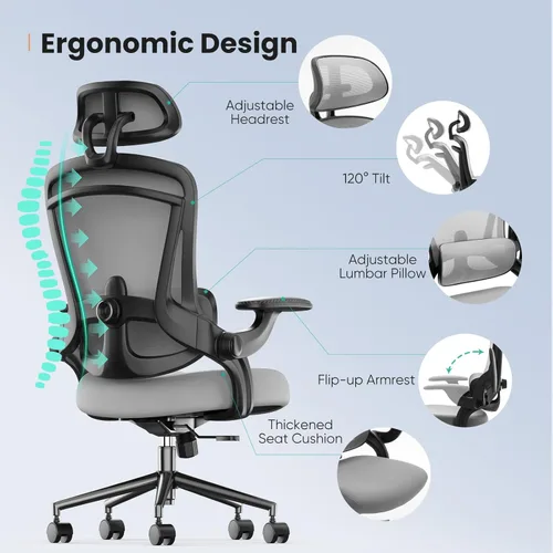 Miniatura 4 de Sweetcrispy Silla de escritorio ergonómica de oficina ejecutiva, sillas de malla para el hogar de 300 libras con ruedas, reposacabezas 2D, soporte