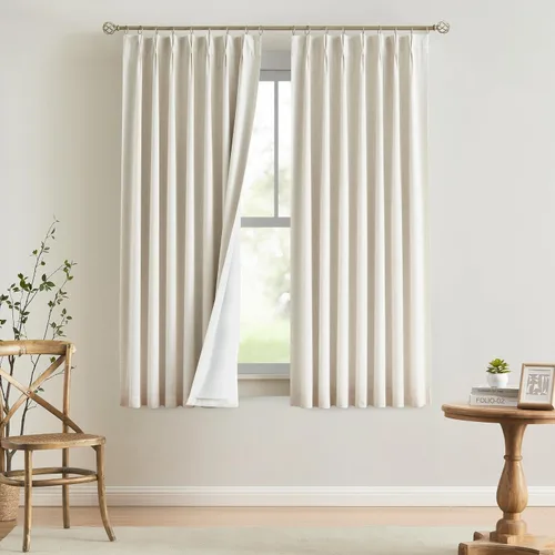 Miniatura 60 de Vision Home Cortinas marrones con pliegues pinzados de bloqueo total, cortinas de ventana de lino mezclado para oscurecimiento de la habitación, 95
