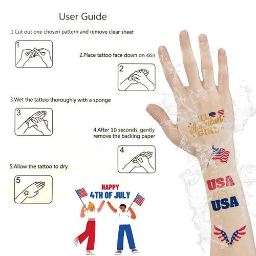 Miniatura 6 de Decoraciones del 4 de julio, tatuajes temporales de Estados Unidos Giltter, bandera de Estados Unidos, Let's get LIT All American Girl