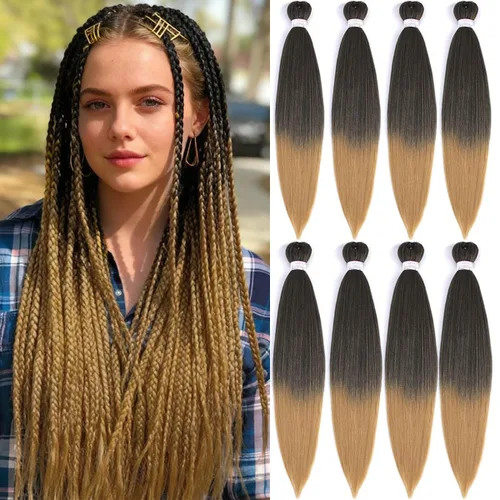 Miniatura 8 de BEFUNNY Cabello para Trenzar, Cabello para Trenzar Pre-Estirado, 24 Pulgadas 8 Paquetes Cabello Preestirado Ombré para Trenzas de Caja de Crochet