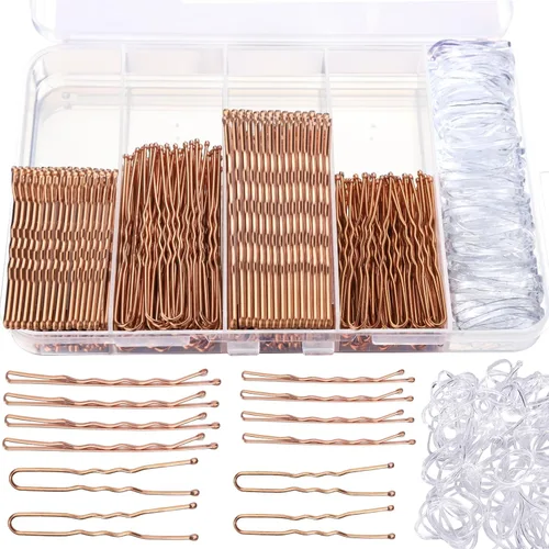 Miniatura 10 de Teenitor 300 piezas de pasadores y horquillas para el pelo, 100 pasadores y 100 horquillas marrones y negras para mujeres, 100 bandas para el pelo