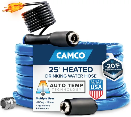 Camco - Manguera de agua térmica de 25 pies para casa rodante - Protección contra congelamiento de la línea de agua hasta -20 °F/-28 °C - Incluye