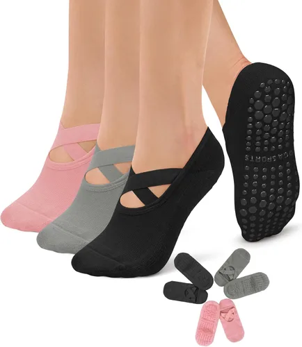 Miniatura 9 de Diu Life Paquete de 3 Calcetines de Pilates Yoga con Agarres para Mujeres, Antideslizantes, Entrenamiento, Pure Barre, Ballet, Danza, Calcetines