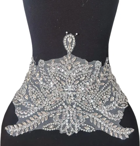 Parches de costura de encaje con cuentas con piedras y cristales de diamantes de imitación cosidos, manualidades para disfraces de boda, decoración