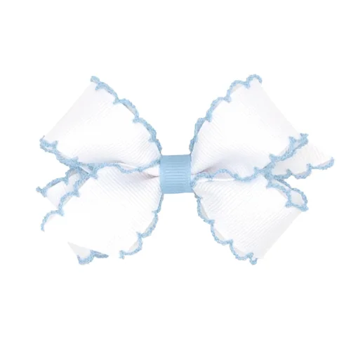 Miniatura 30 de Wee Ones - Lazo clásico de grogrén con borde de puntadas lunares para niñas, con clip para cabello WeeStay, borde en contraste, King, blanco