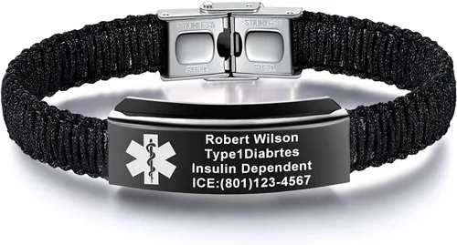 Miniatura 31 de Pulseras de alerta médica para mujeres Pulseras de identificación médica personalizables para hombres, niñas y niños Pulseras médicas trenzadas