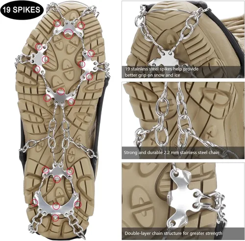 Miniatura 4 de Crampons 19 Spikes with Stainless Steel Chain Ice Snow Grips Traction Cleats System Safe Protect for Walking, Jogging, Climbing, Hiking on Snow and