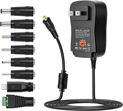 ZOZO Adaptador de CA universal de 30 W con puerto USB y 8 puntas, voltaje ajustable 3 V 4.5 V 5 V 6 V 7.5 V 9 V 12 V CC fuente de alimentación para