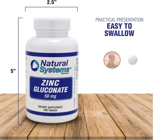 Miniatura 4 de Natural Systems Zinc Gluconate 50 mg - Apoya tu sistema inmunológico - Ayuda a la fuerza ósea y muscular - Minerales elementales para tu dieta