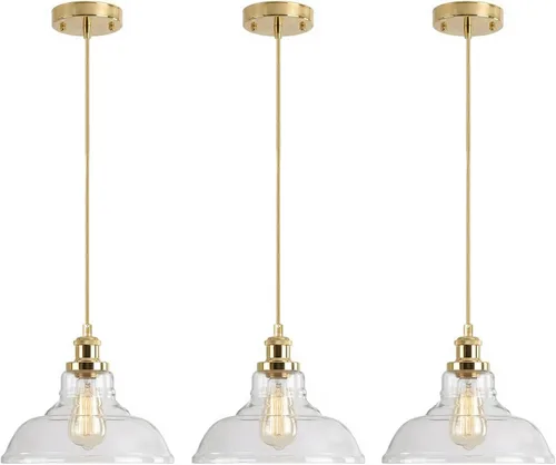 Miniatura 8 de GLADFRESIT Luces colgantes industriales, luz colgante vintage sobre mesa, pantalla de cristal de cúpula de burbuja negra, cabezal y base de lámpara