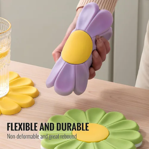 Miniatura 4 de Salvamanteles Daisy para ollas y platos calientes, 6.7 pulgadas, redondos, flexibles, de silicona, soportes calientes, posavasos antideslizantes