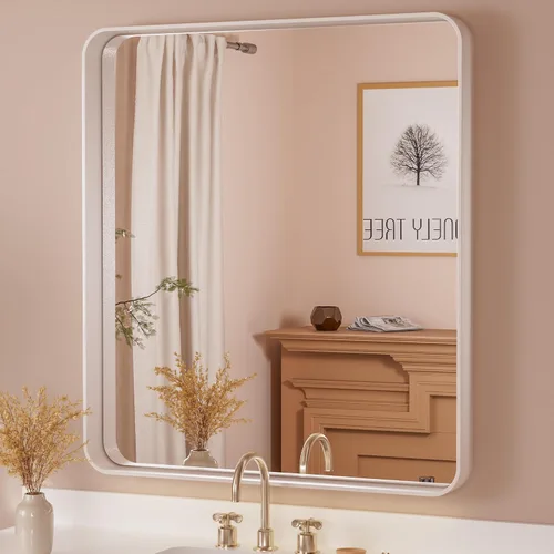 Miniatura 105 de TETOTE Espejo de marco dorado cepillado de 16 x 24 pulgadas, espejo de tocador de baño de latón dorado para pared, espejo enmarcado rectangular