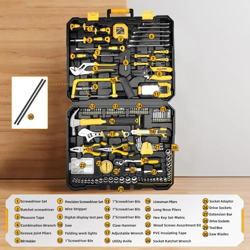 Miniatura 2 de GRENPRO - Kit de herramientas de 218 piezas para el hogar, caja de herramientas con juego de herramientas manuales generales para el hogar