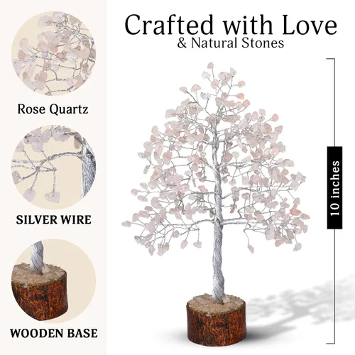 Miniatura 2 de FASHIONZAADI - Árbol de cristal de cuarzo rosa, decoración de feng shui con gemas en alambre plateado, decoración de piedras curativas de chakra