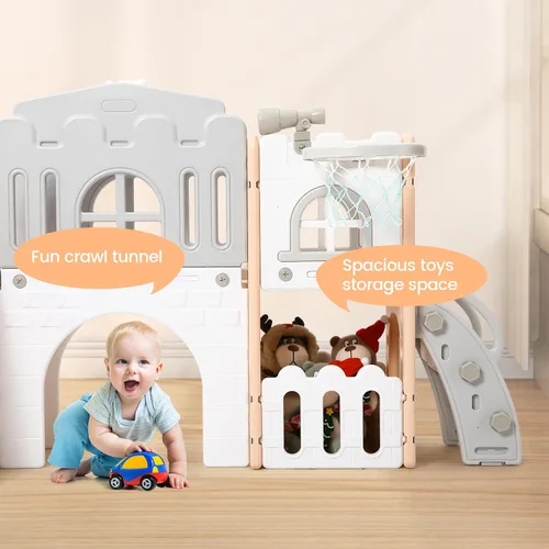Miniatura 6 de GarveeLife Zona de juegos interior 8 en 1 para niños pequeños con tobogán: juego de tobogán para bebés de 1 a 3 años, tobogán para niños incluye aro