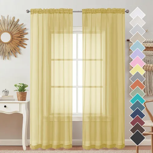 Miniatura 18 de OVZME - Cortinas traslúcidas blancas de 45 pulgadas de largo, 2 paneles, cortinas de gasa con bolsillo para barra para ventanas pequeñas, cada una