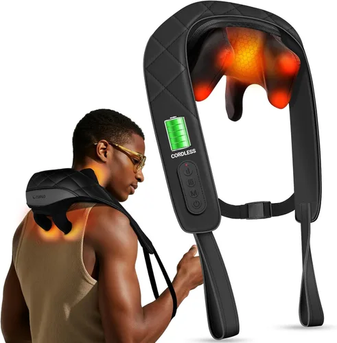 CuPiLo Masajeador de cuello inalámbrico con calor, masajeador de hombros 4D elegible para HSA Store FSA para aliviar el dolor de tejido profundo,