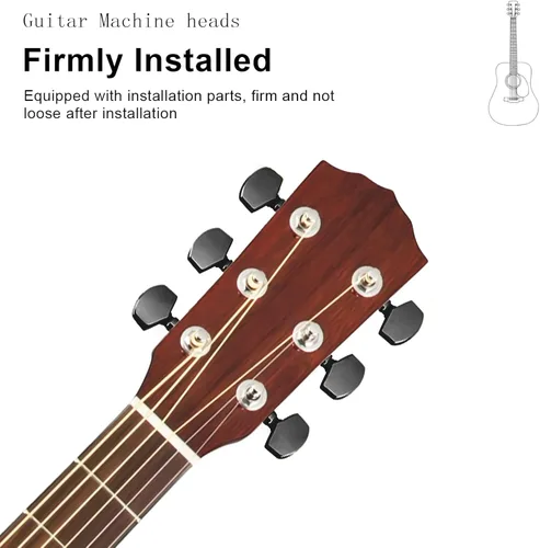 Miniatura 3 de SAPHUE 3+3 sintonizadores de guitarra semicerrados, clavijas de afinación, llaves, cabezales de máquina para guitarra acústica o eléctrica (negro)