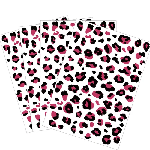 Tatuaje facial con estampado de leopardo, 4 hojas de tatuajes falsos de guepardo, tatuajes temporales para maquillaje de disfraces de Halloween, rosa