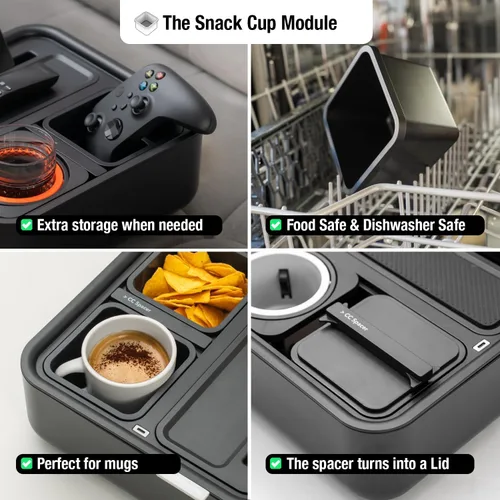 Miniatura 13 de CouchConsole - Bandeja portavasos original para bebidas y aperitivos con reposabrazos, mesa con soporte para teléfono, almacenamiento y organizador