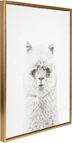 Miniatura 2 de Kate and Laurel Sylvie Hairy Alpaca - Lienzo enmarcado con retrato en blanco y negro por Simon Te Tai, 23 x 33 pulgadas, dorado