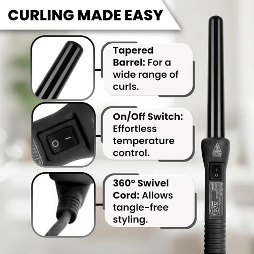 Miniatura 2 de Herstyler Grande - Varita rizadora de cerámica, voltaje dual de 1 pulgada para cabello largo y corto, iones negativos (negro)