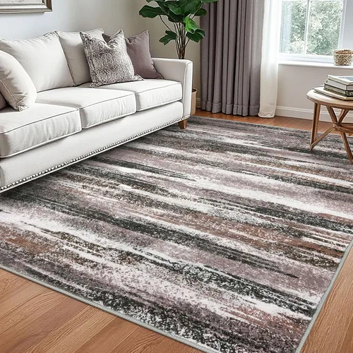 Miniatura 120 de Lansny Alfombra moderna abstracta de 2 x 5 pies, color negro, gris, blanco, lavable, alfombra de entrada para cocina, alfombra antideslizante suave
