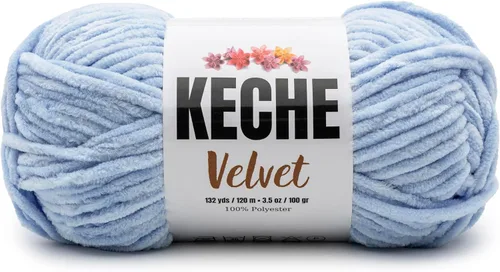 Miniatura 23 de Keche Hilo de terciopelo para ganchillo, manta de felpilla suave, voluminosa, hilo amigurumi, 3.53 oz (132 yardas), color azul bebé