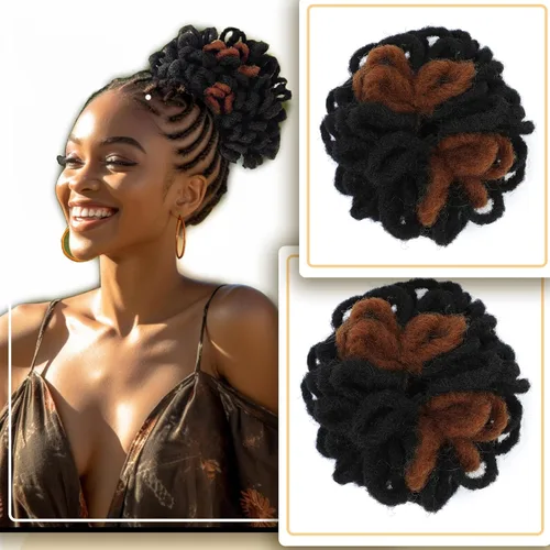 Miniatura 17 de DreadLocks Chignons Afro High Puff Cola de Caballo con Cordón Moño de Cabello Postizos Faux Locs Chignons con Clip Cola de Caballo para Mujeres