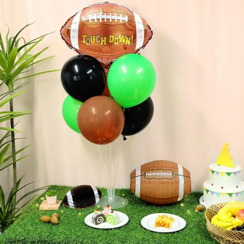Miniatura 4 de Kit de soporte para globos de fiesta de fútbol 2 juegos con 2 globos de rugby de aluminio tipo bola, centro de mesa temático de fútbol para mesas